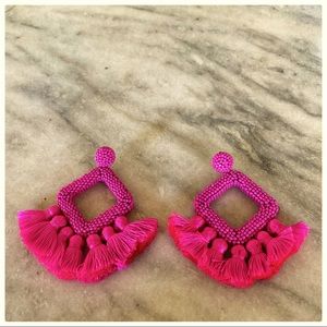 Hot Pink Bead and Fringe pierced earrings.